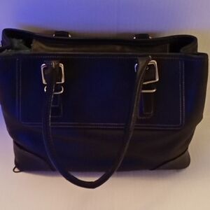 Coach Hampton  7555 Elegant Black HandBag Zip Closure Snap Sides 11.5Wx 8Hx 5D